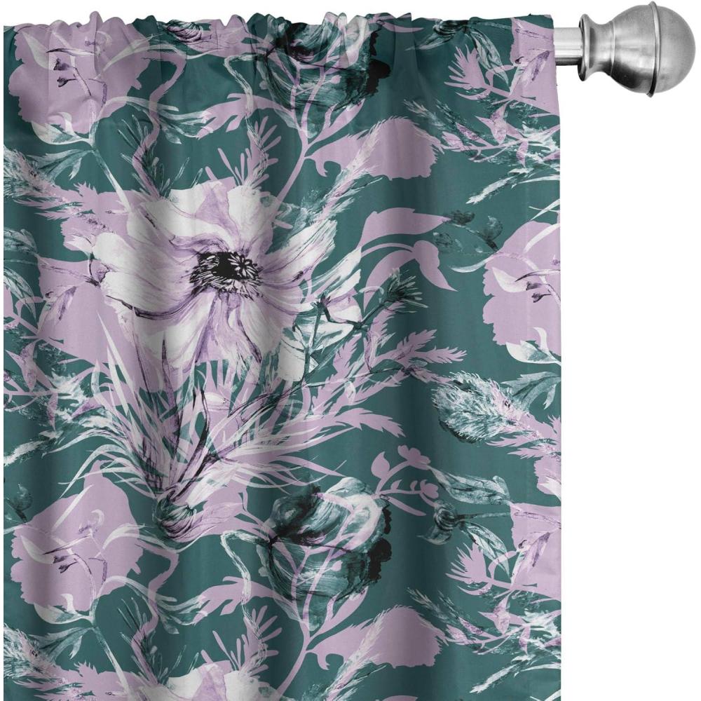 imageAmbesonne Floral Curtains Spring Theme Abstract Repeating Pattern of Flowers Leaves Nature Art Window Treatments 2 Panel Set for Living Room Bedroom Pair of  28 x 84 Pale Lavender Blue GreyDark Teal and Soft Pink