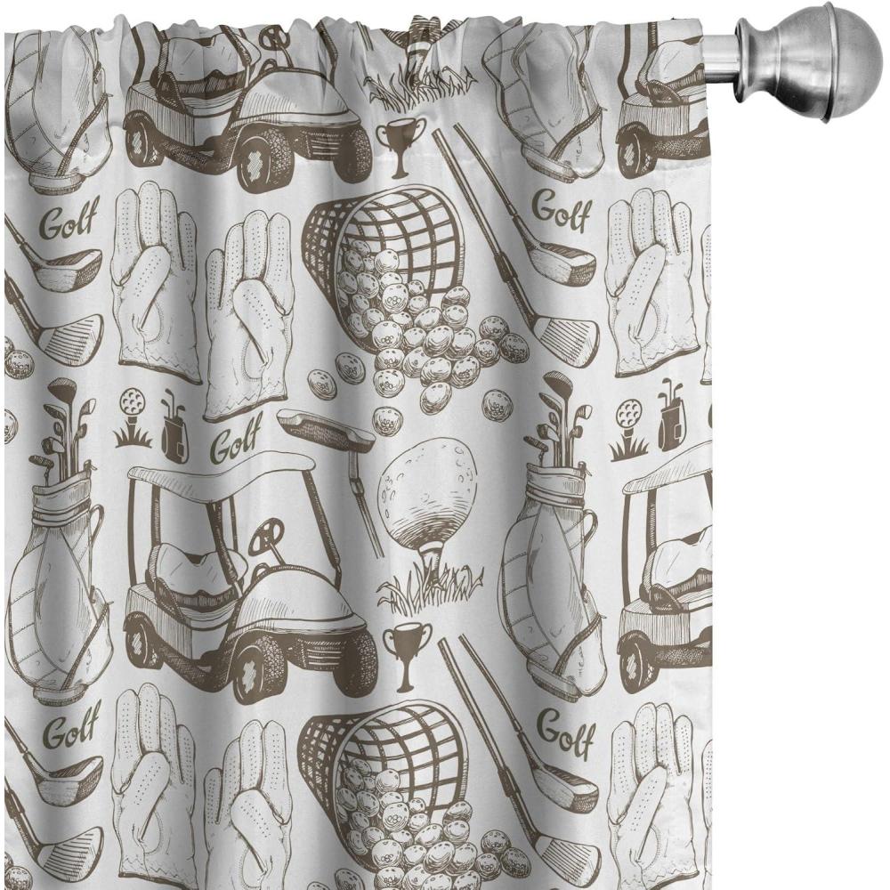 imageAmbesonne Golf Curtains Old Fashioned Basket with Balls Shoes Golf Cart Gloves Bag Sports Equipment Design Window Treatments 2 Panel Set for Living Room Bedroom Pair of 28 x 63 Cocoa White