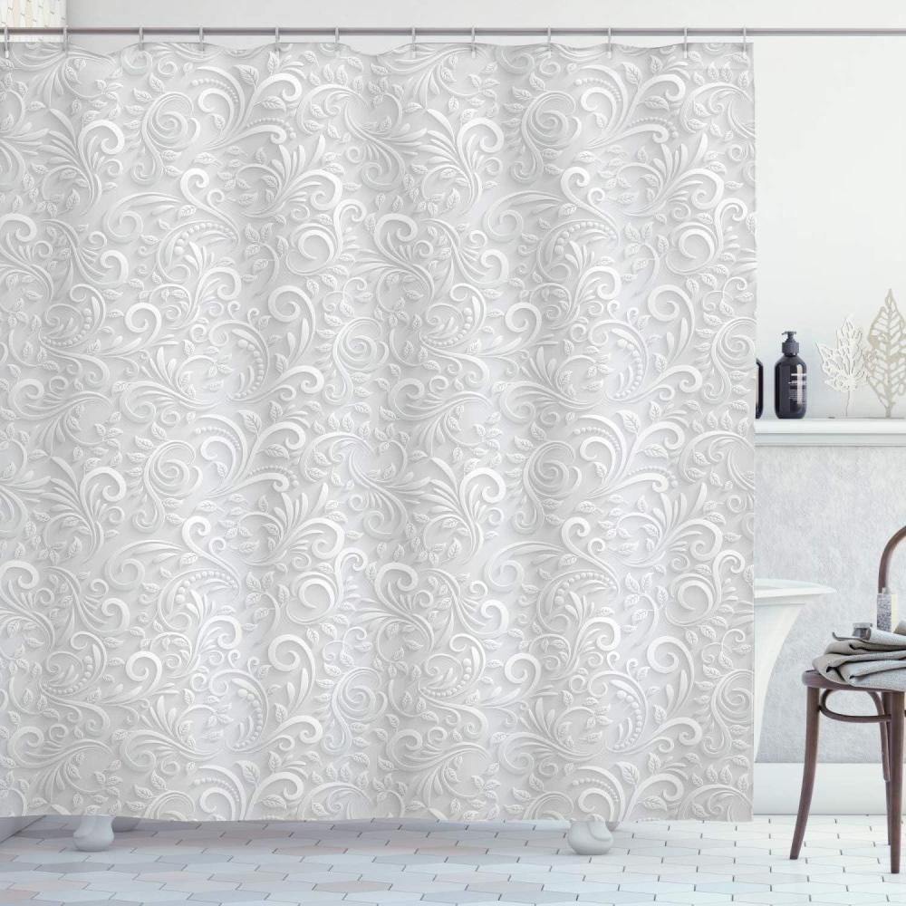 imageAmbesonne Grey Shower Curtain Classic Floral Swirling and Curving Victorian Pattern Embossing Effect Branches Art Graphic Cloth Fabric Bathroom Decor Set with Hooks 69 W x 70 L Grey
