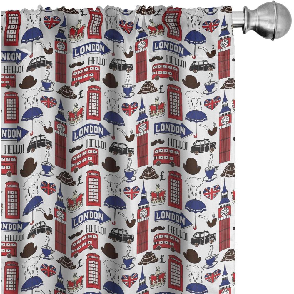 imageAmbesonne London Curtains Famous English City Popular Landmarks and UK Tourism Travel Destination Window Treatments 2 Panel Set for Living Room Bedroom Pair of  28 x 95 Red Blue