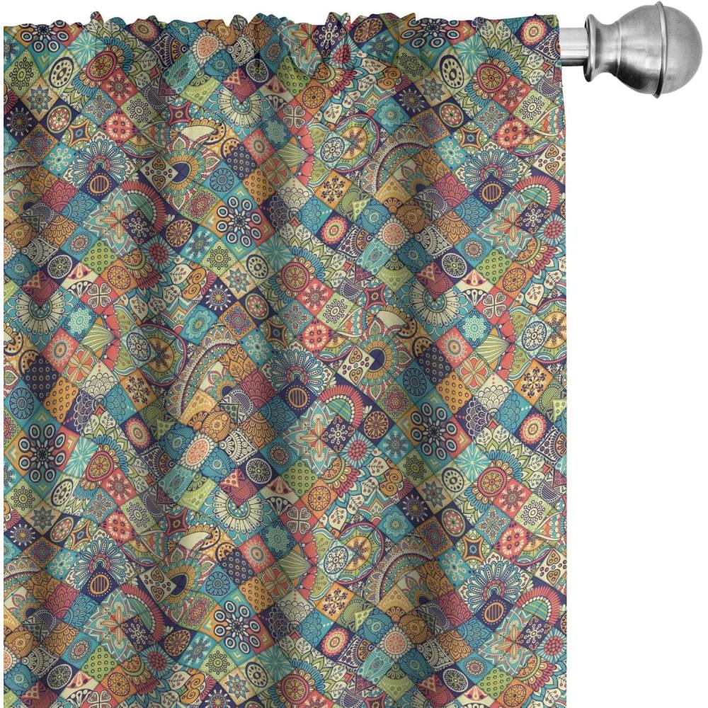 imageAmbesonne Moroccan Curtains Floral Abstract Ornate Floral Arrangement Oriental Motifs Foliage Pattern Window Treatments 2 Panel Set for Living Room Bedroom Pair of 28 x 63 Coral Blue