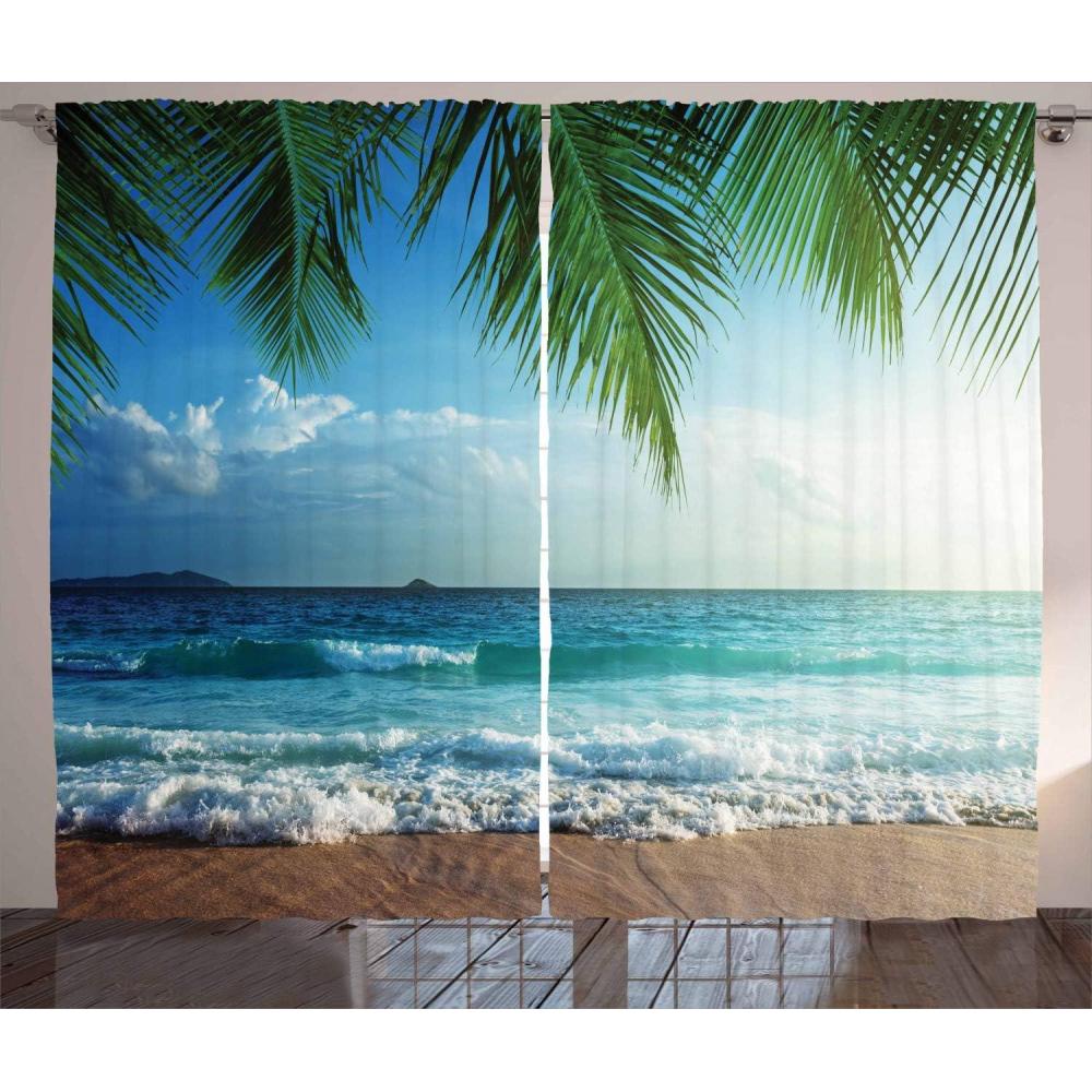 imageAmbesonne Ocean Curtains Palms Tropical Island Summer Beach Foamy Sea Water Maldives Idyllic Photography Living Room Bedroom Window Drapes 2 Panel Set 108 X 63 Blue Green