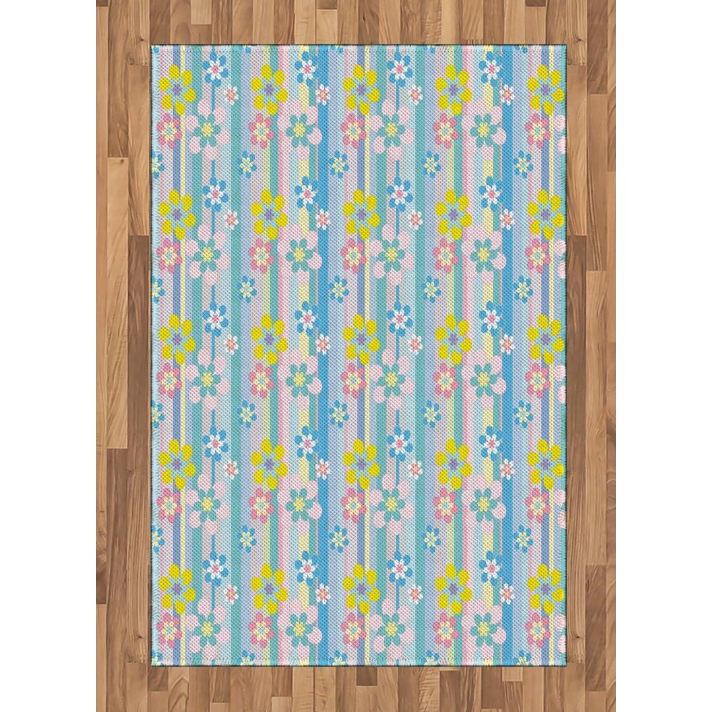 imageAmbesonne Pastel Area Rug Abstract Spring Season Themed Graphic Daisies on Vertical Stripes Soft Modern Flat Woven Accent Rug for Living Room Bedroom Dining Room 4 X 5 7 Multicolor