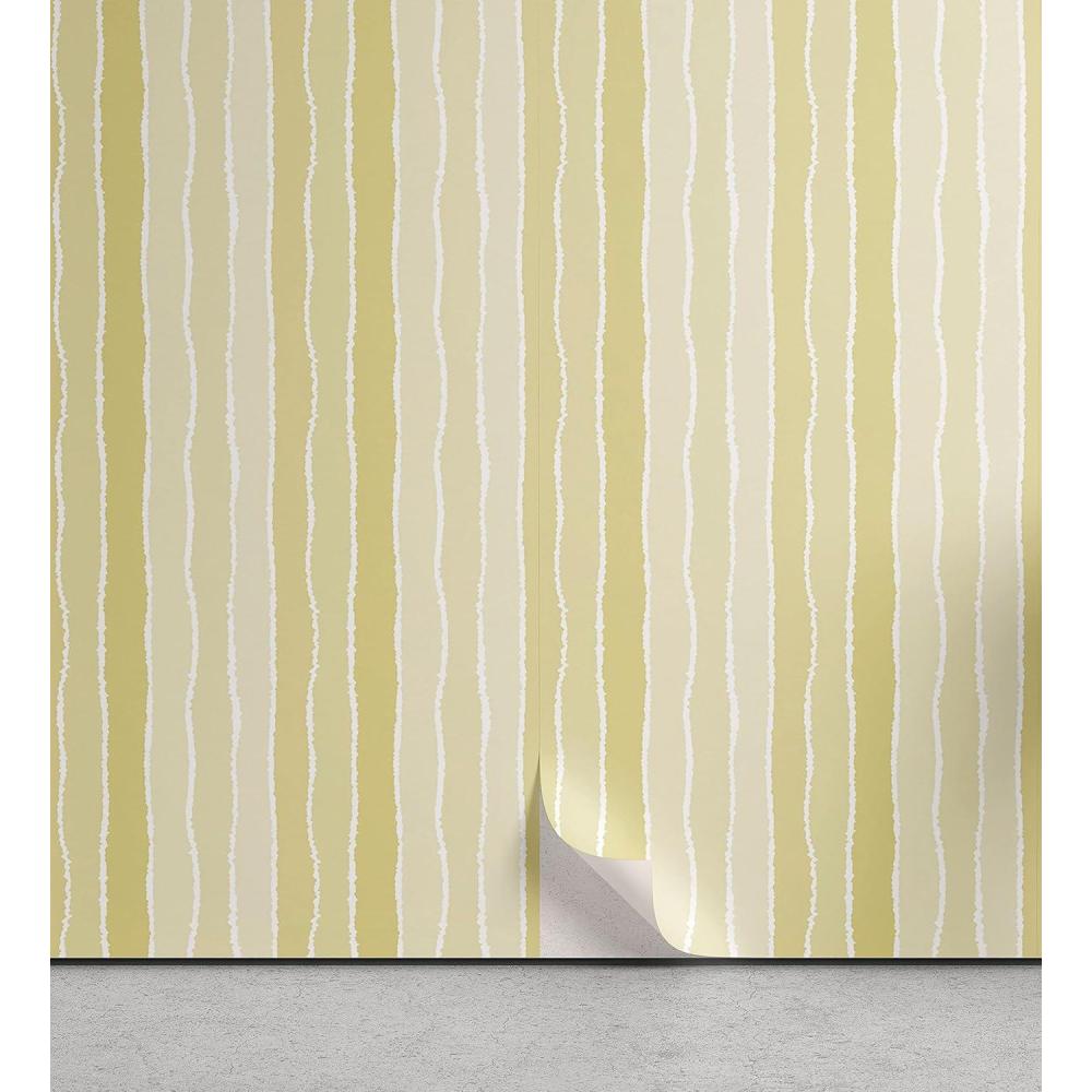 imageAmbesonne Pinstripe Peel amp Stick Wallpaper for Home Vertical Lines with Torn Paper Effect Shred Edge Background SelfAdhesive Living Room Kitchen Accent 13 x 36 Pale Yellow Champagne