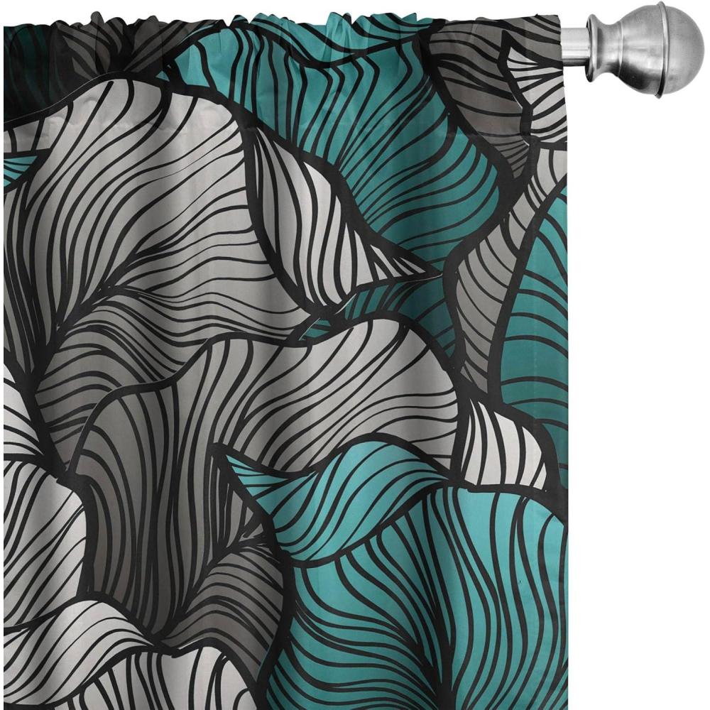 imageAmbesonne Retro Curtains Waves Geometric Shapes Seashell Motif Old Times Vintage Design of Art Deco Window Treatments 2 Panel Set for Living Room Bedroom Pair of 28 x 84 Dark Grey White FawnTurquoise Charcoal Grey