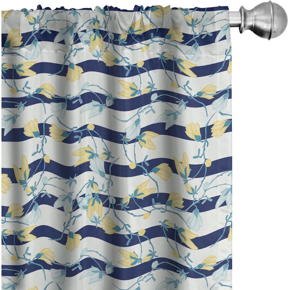 imageAmbesonne Retro Curtains Waves Geometric Shapes Seashell Motif Old Times Vintage Design of Art Deco Window Treatments 2 Panel Set for Living Room Bedroom Pair of  28 x 84 Dark Grey White FawnPastel Yellow and Navy Blue