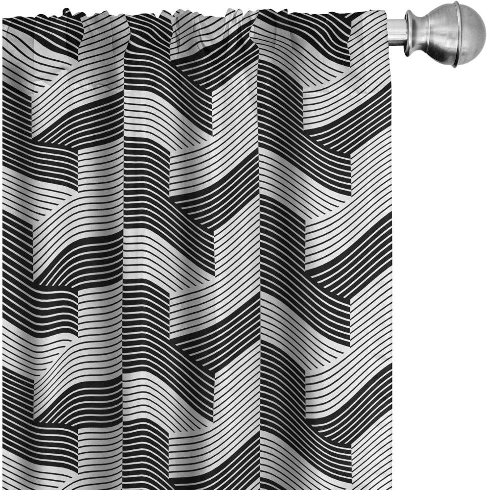 imageAmbesonne Retro Curtains Waves Geometric Shapes Seashell Motif Old Times Vintage Design of Art Deco Window Treatments 2 Panel Set for Living Room Bedroom Pair of 28 x 84 Dark Grey White FawnBlack and Pale Grey