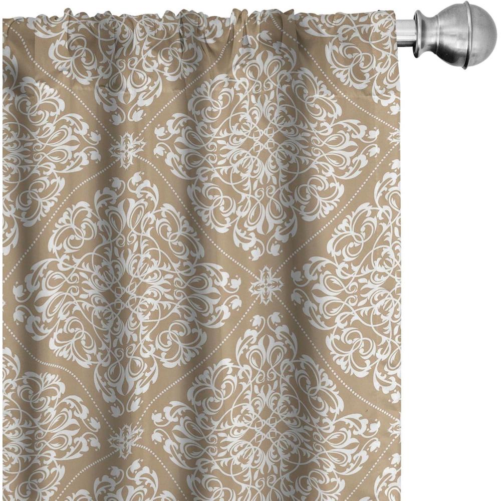 imageAmbesonne Retro Curtains Waves Geometric Shapes Seashell Motif Old Times Vintage Design of Art Deco Window Treatments 2 Panel Set for Living Room Bedroom Pair of 28 x 84 Dark Grey White FawnTan White