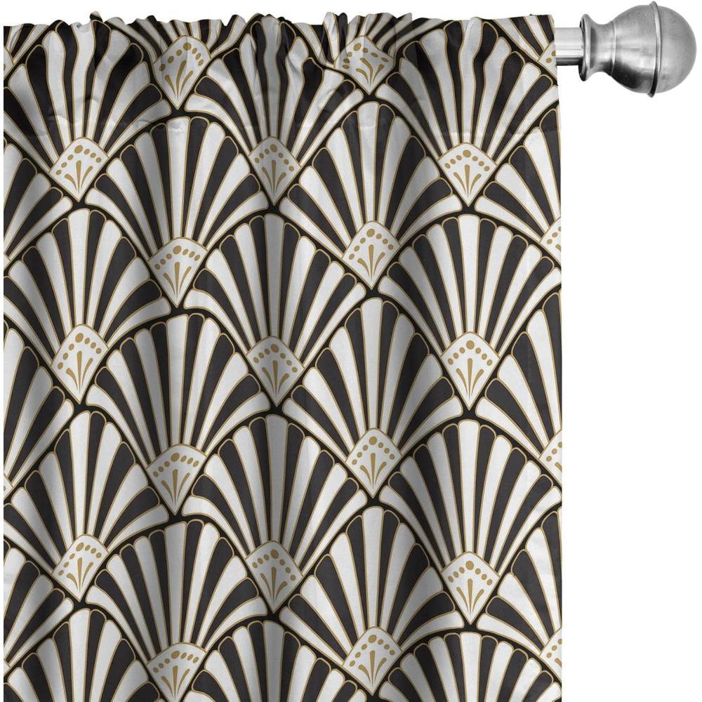 imageAmbesonne Retro Curtains Waves Geometric Shapes Seashell Motif Old Times Vintage Design of Art Deco Window Treatments 2 Panel Set for Living Room Bedroom Pair of 28 x 84 Dark Grey White FawnDark Grey White Fawn