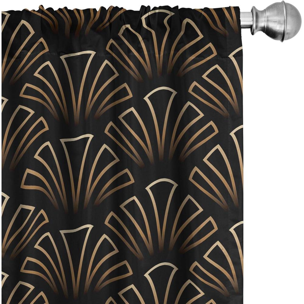 imageAmbesonne Retro Curtains Waves Geometric Shapes Seashell Motif Old Times Vintage Design of Art Deco Window Treatments 2 Panel Set for Living Room Bedroom Pair of 28 x 84 Dark Grey White FawnBrown Black and Ecru