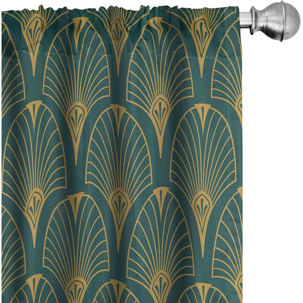 imageAmbesonne Retro Curtains Waves Geometric Shapes Seashell Motif Old Times Vintage Design of Art Deco Window Treatments 2 Panel Set for Living Room Bedroom Pair of 28 x 84 Dark Grey White FawnDark Mustard and Dark Teal