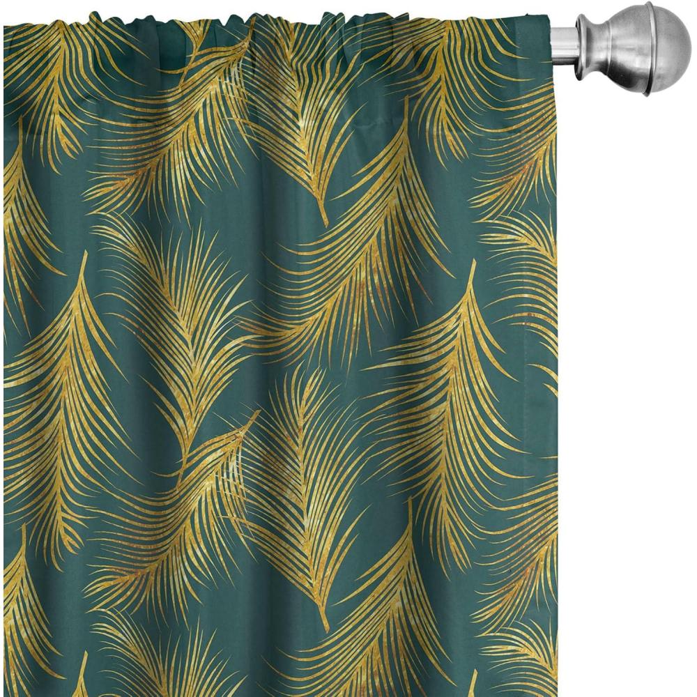 imageAmbesonne Retro Curtains Waves Geometric Shapes Seashell Motif Old Times Vintage Design of Art Deco Window Treatments 2 Panel Set for Living Room Bedroom Pair of 28 x 84 Dark Grey White FawnDark Teal and Mustard