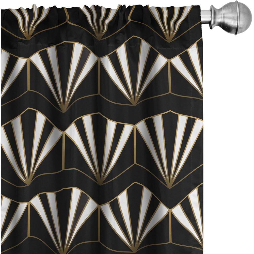 imageAmbesonne Retro Curtains Waves Geometric Shapes Seashell Motif Old Times Vintage Design of Art Deco Window Treatments 2 Panel Set for Living Room Bedroom Pair of 28 x 84 Dark Grey White FawnFawn Black and White