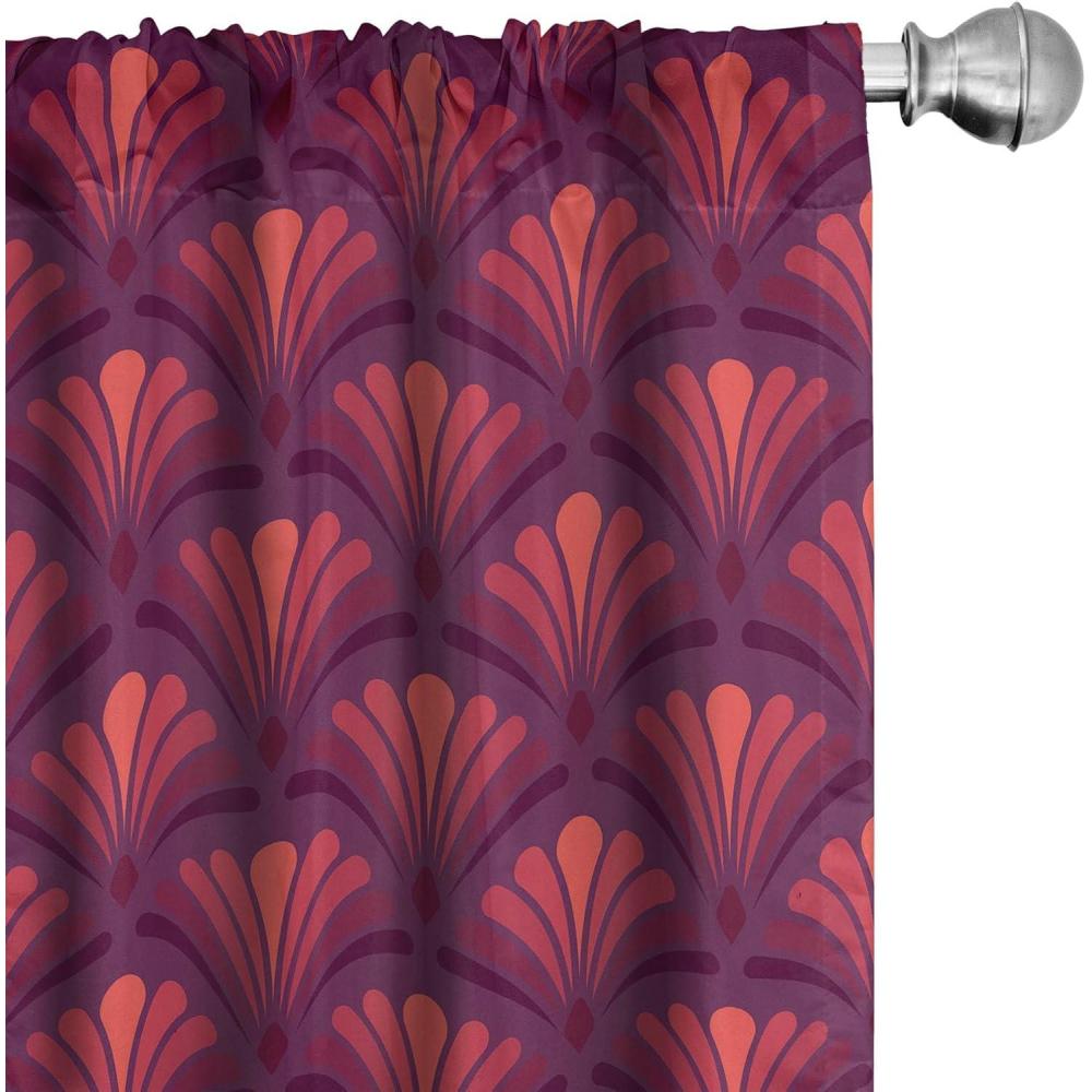 imageAmbesonne Retro Curtains Waves Geometric Shapes Seashell Motif Old Times Vintage Design of Art Deco Window Treatments 2 Panel Set for Living Room Bedroom Pair of 28 x 84 Dark Grey White FawnPlum Magenta and Coral
