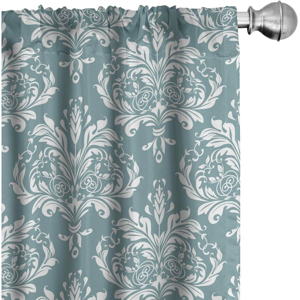 imageAmbesonne Retro Curtains Waves Geometric Shapes Seashell Motif Old Times Vintage Design of Art Deco Window Treatments 2 Panel Set for Living Room Bedroom Pair of 28 x 84 Dark Grey White FawnCadet Blue and White
