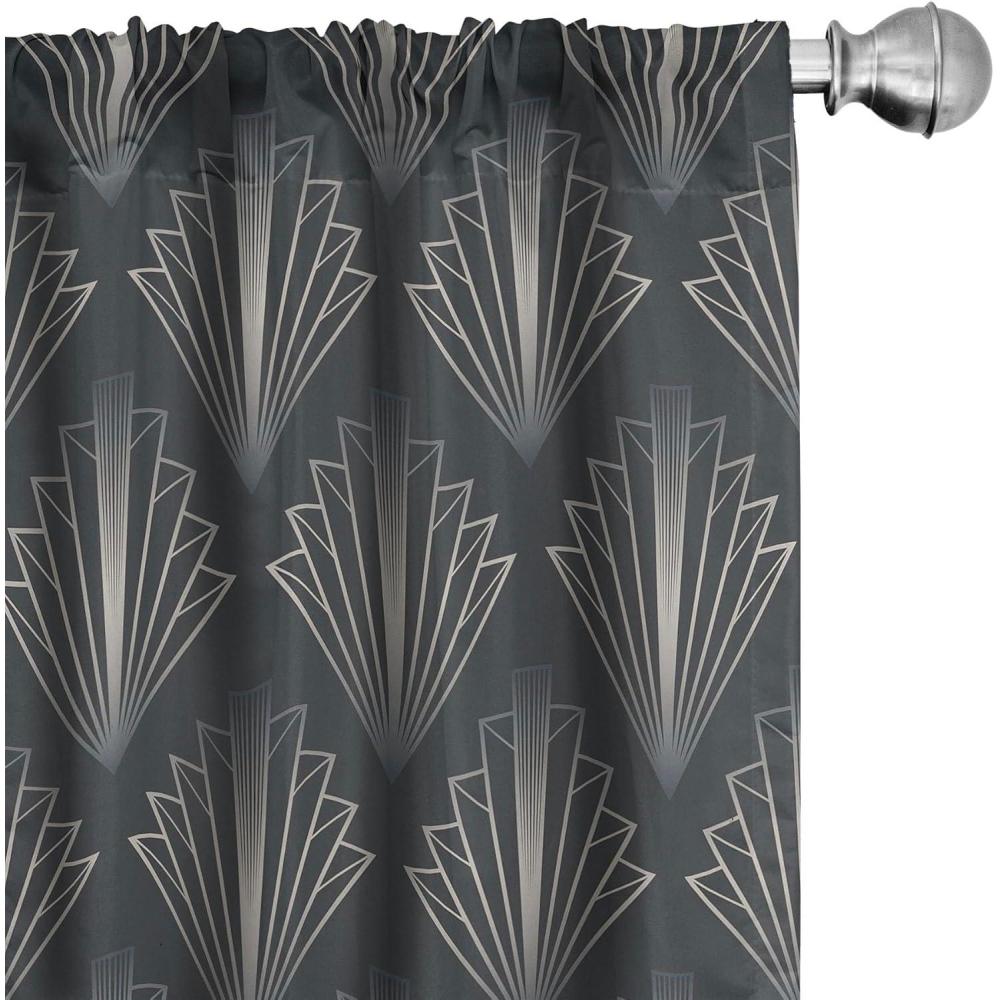 imageAmbesonne Retro Curtains Waves Geometric Shapes Seashell Motif Old Times Vintage Design of Art Deco Window Treatments 2 Panel Set for Living Room Bedroom Pair of 28 x 84 Dark Grey White FawnGrey and Pale Tan