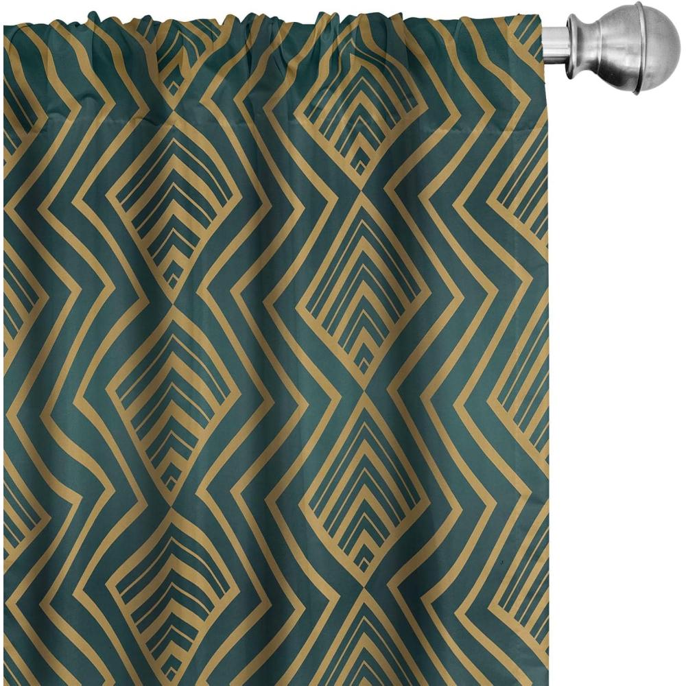 imageAmbesonne Retro Curtains Waves Geometric Shapes Seashell Motif Old Times Vintage Design of Art Deco Window Treatments 2 Panel Set for Living Room Bedroom Pair of 28 x 84 Dark Grey White FawnDark Teal and Dark Mustard