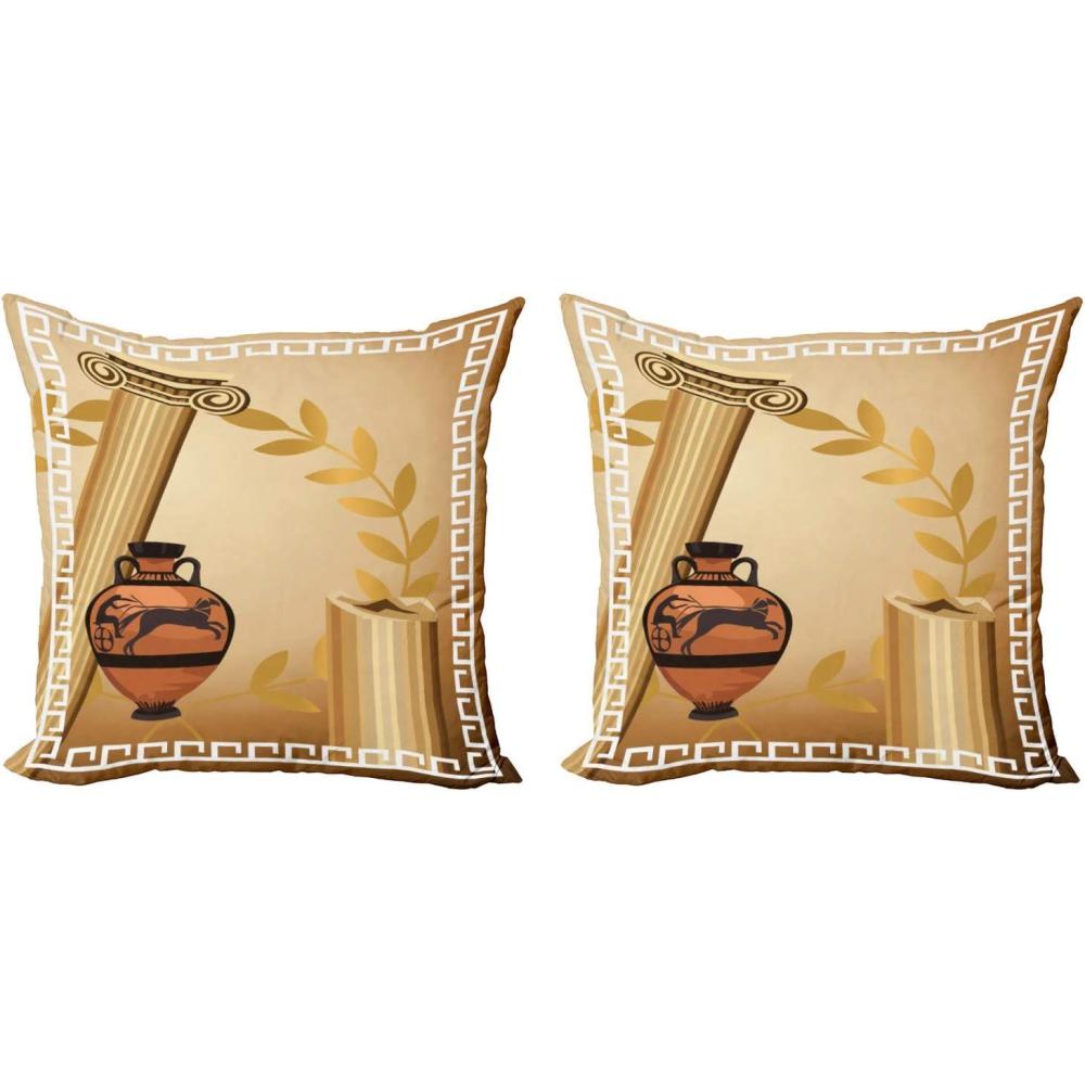imageAmbesonne Retro Decorative Throw Pillow Case Pack of 2 Antique Greek Columns Vase Olive Branch Hellenic Heritage Couch Bedroom Living Room Cushion Cover 16 Pale Brown Cinnamon18
