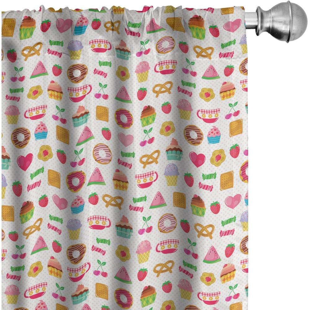 imageAmbesonne Tea Party Curtains Sweets Candies Cookies Fruit and Other Things Cheerful Composition Window Treatments 2 Panel Set for Living Room Bedroom Pair of  28 x 95 MulticolorMulti Color