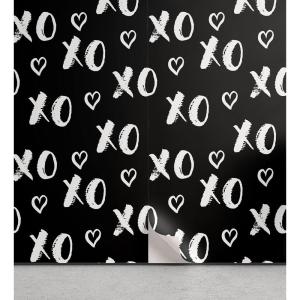 Ambesonne Abstract Peel & Stick Wallpaper for Home, Internet Abbreviation Conceptual Theme Xoxo Brush Stroked Lettering and Hearts, Self-Adhesive Living Room Kitchen Accent, 13″ x 100″, Charcoal Black