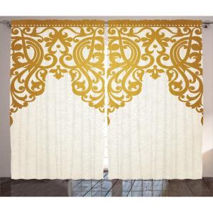 Ambesonne Antique Curtains, Victorian Style Medieval Motifs Classic Baroque Oriental Shapes Print, Living Room Bedroom Window Drapes 2 Panel Set, 108″ X 84″, Golden Cream
