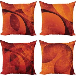 Ambesonne Burnt Orange Throw Pillow Cushion Case Pack of 4, Abstract Warm Geometric Pattern Circular Details Grunge Effect, Modern Accent Double-Sided Digital Printing, 16″, Burgundy Rust and Marigold