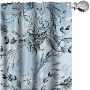 Ambesonne Floral Curtains, Spring Theme Abstract Repeating Pattern of Flowers Leaves Nature Art, Window Treatments 2 Panel Set for Living Room Bedroom, Pair of – 28″ x 84″, Pale Lavender Blue Grey(Pale Sky Blue Grey and White)