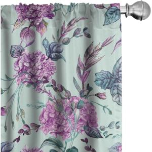 Ambesonne Floral Curtains, Spring Theme Abstract Repeating Pattern of Flowers Leaves Nature Art, Window Treatments 2 Panel Set for Living Room Bedroom, Pair of – 28″ x 84″, Pale Lavender Blue Grey(Pale Purple Grey Teal)