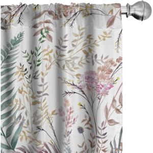 Ambesonne Floral Curtains, Spring Theme Abstract Repeating Pattern of Flowers Leaves Nature Art, Window Treatments 2 Panel Set for Living Room Bedroom, Pair of – 28″ x 84″, Pale Lavender Blue Grey(Laurel Green and Pale Taupe)