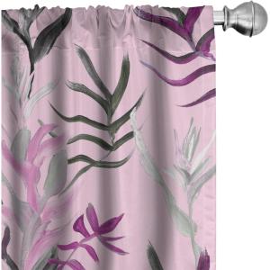 Ambesonne Floral Curtains, Spring Theme Abstract Repeating Pattern of Flowers Leaves Nature Art, Window Treatments 2 Panel Set for Living Room Bedroom, Pair of – 28″ x 84″, Pale Lavender Blue Grey(Soft Pink and Dark Grey)