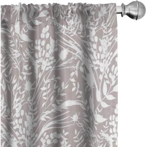 Ambesonne Floral Curtains, Spring Theme Abstract Repeating Pattern of Flowers Leaves Nature Art, Window Treatments 2 Panel Set for Living Room Bedroom, Pair of – 28″ x 84″, Pale Lavender Blue Grey(Dark Eggshell White)