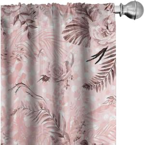Ambesonne Floral Curtains, Spring Theme Abstract Repeating Pattern of Flowers Leaves Nature Art, Window Treatments 2 Panel Set for Living Room Bedroom, Pair of – 28″ x 84″, Pale Lavender Blue Grey(Pale Salmon and Grey Pink)