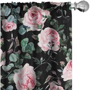 Ambesonne Floral Curtains, Spring Theme Abstract Repeating Pattern of Flowers Leaves Nature Art, Window Treatments 2 Panel Set for Living Room Bedroom, Pair of – 28″ x 84″, Pale Lavender Blue Grey(Soft Pink and Hunter Green)