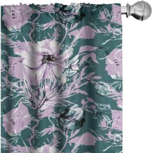 Ambesonne Floral Curtains, Spring Theme Abstract Repeating Pattern of Flowers Leaves Nature Art, Window Treatments 2 Panel Set for Living Room Bedroom, Pair of – 28″ x 84″, Pale Lavender Blue Grey(Dark Teal and Soft Pink)