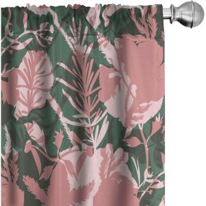 Ambesonne Floral Curtains, Spring Theme Abstract Repeating Pattern of Flowers Leaves Nature Art, Window Treatments 2 Panel Set for Living Room Bedroom, Pair of – 28″ x 84″, Pale Lavender Blue Grey(Dried Rose Olive Green)