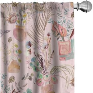 Ambesonne Floral Curtains, Spring Theme Abstract Repeating Pattern of Flowers Leaves Nature Art, Window Treatments 2 Panel Set for Living Room Bedroom, Pair of – 28″ x 84″, Pale Lavender Blue Grey(Sand Brown and Pale Teal)