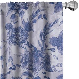 Ambesonne Floral Curtains, Spring Theme Abstract Repeating Pattern of Flowers Leaves Nature Art, Window Treatments 2 Panel Set for Living Room Bedroom, Pair of – 28″ x 84″, Pale Lavender Blue Grey(Dark Lavender and Violet)