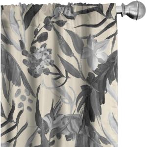 Ambesonne Floral Curtains, Spring Theme Abstract Repeating Pattern of Flowers Leaves Nature Art, Window Treatments 2 Panel Set for Living Room Bedroom, Pair of – 28″ x 84″, Pale Lavender Blue Grey(Pale Grey and Eggshell)