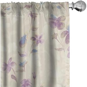 Ambesonne Floral Curtains, Spring Theme Abstract Repeating Pattern of Flowers Leaves Nature Art, Window Treatments 2 Panel Set for Living Room Bedroom, Pair of – 28″ x 84″, Pale Lavender Blue Grey(Pale Lavender Blue Grey)