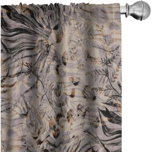 Ambesonne Floral Curtains, Spring Theme Abstract Repeating Pattern of Flowers Leaves Nature Art, Window Treatments 2 Panel Set for Living Room Bedroom, Pair of – 28″ x 84″, Pale Lavender Blue Grey(Pale Grey and Caramel)