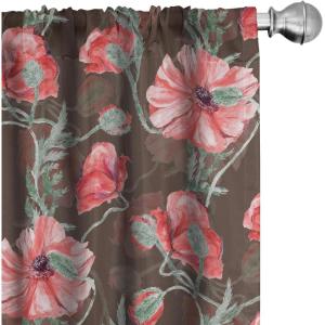 Ambesonne Floral Curtains, Spring Theme Abstract Repeating Pattern of Flowers Leaves Nature Art, Window Treatments 2 Panel Set for Living Room Bedroom, Pair of – 28″ x 84″, Pale Lavender Blue Grey(Coral Blush and Brown)