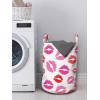 Ambesonne Lips Laundry Bag, Pink and Warm Color Romantic Kisses Smack Print Repeating Pattern on White Background, Hamper Basket with Handles Drawstring Closure for Laundromats, 13″ x 19″, Multicolor