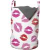 Ambesonne Lips Laundry Bag, Pink and Warm Color Romantic Kisses Smack Print Repeating Pattern on White Background, Hamper Basket with Handles Drawstring Closure for Laundromats, 13″ x 19″, Multicolor