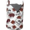 Ambesonne Skull Laundry Bag, Retro Gothic Dead Head Skeleton with Roses Halloween Theme Spooky Trippy Romantic, Hamper Basket with Handles Drawstring Closure for Laundromats, 13″ x 19″, Grey
