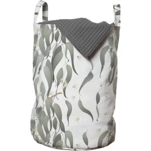 Ambesonne Eucalyptus Laundry Bag, Vertically Arranged Leaves on Branches Botanical Flowers and Plantation, Hamper Basket with Handles Drawstring Closure for Laundromats, 13″ x 19″, Sage Green and Dust