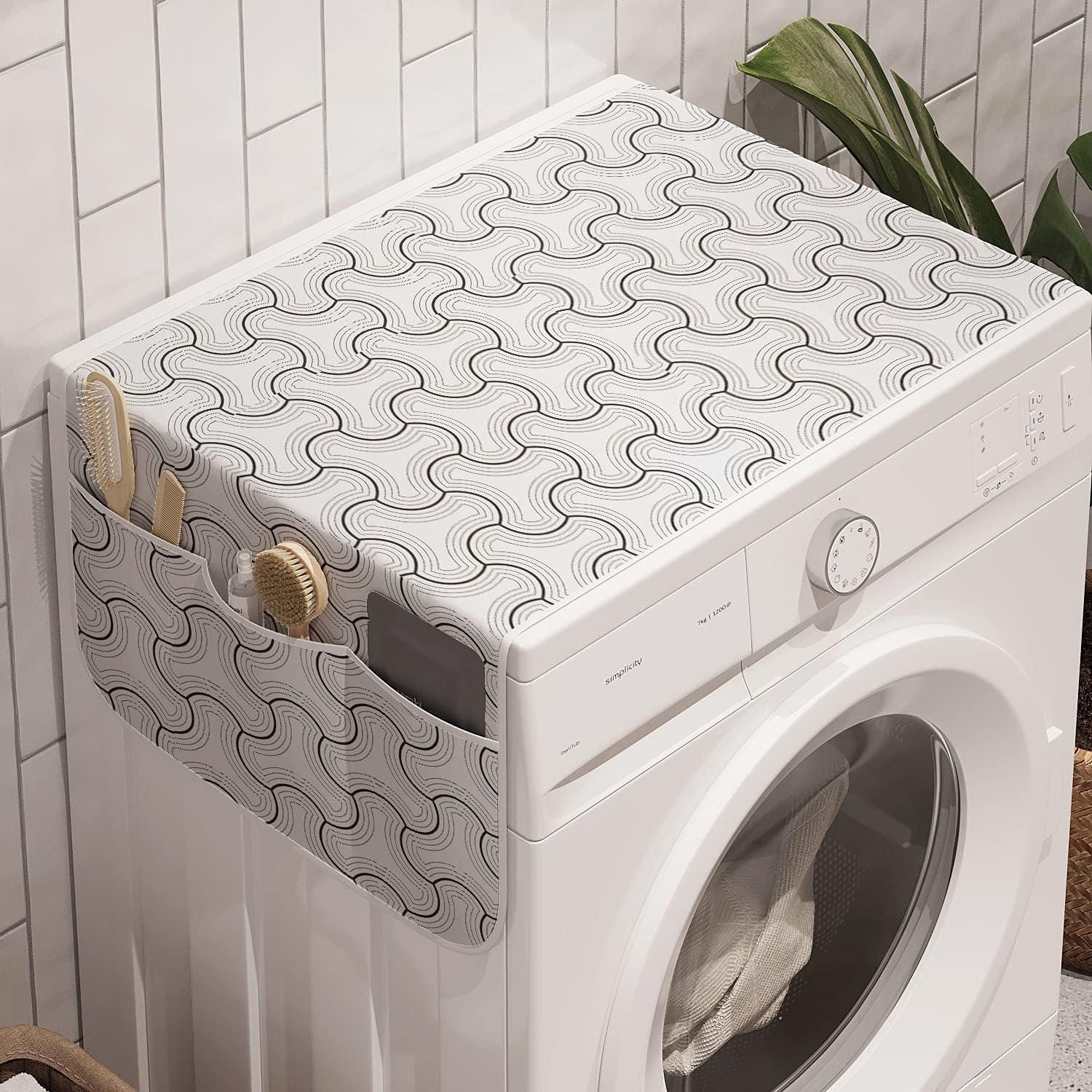 imageAmbesonne Girlish Microwave Oven Cover Heart Shapes Over Parallel Stripes Valentines Mothers Day Celebration Water Resistant Organizer with Pockets for Kitchen 36 x 12 Sea Green and SeafoamDark Grey and Pearl