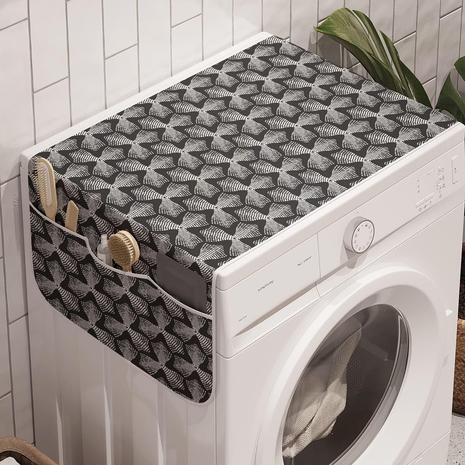 imageAmbesonne Girlish Microwave Oven Cover Heart Shapes Over Parallel Stripes Valentines Mothers Day Celebration Water Resistant Organizer with Pockets for Kitchen 36 x 12 Sea Green and SeafoamTaupe Grey White