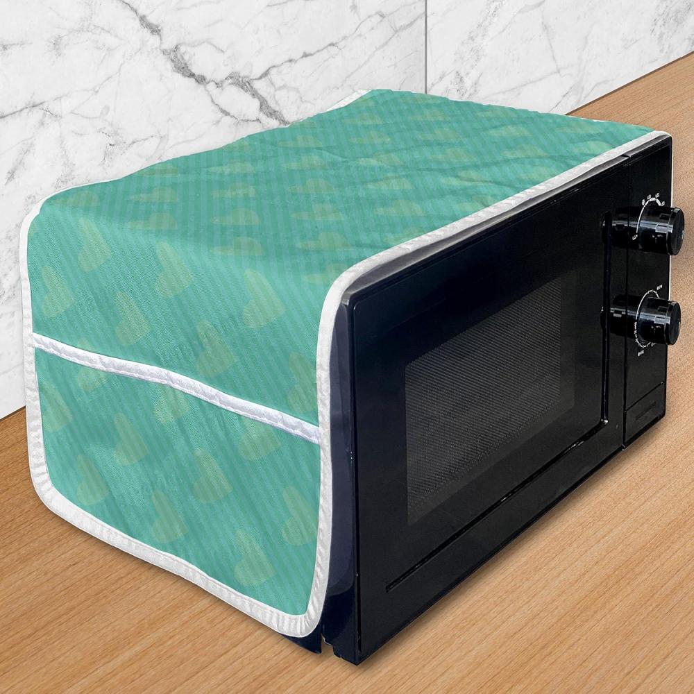 imageAmbesonne Girlish Microwave Oven Cover Heart Shapes Over Parallel Stripes Valentines Mothers Day Celebration Water Resistant Organizer with Pockets for Kitchen 36 x 12 Sea Green and SeafoamSea Green and Seafoam