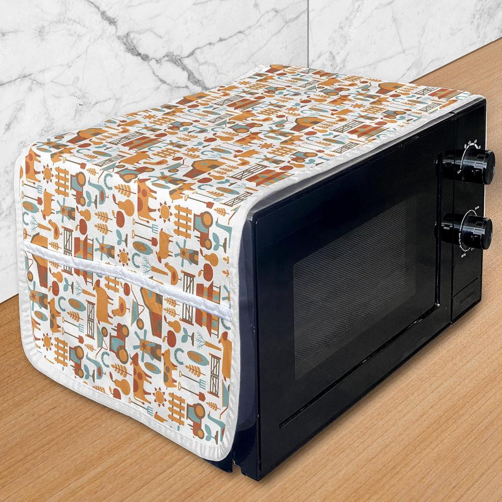 imageAmbesonne Girlish Microwave Oven Cover Heart Shapes Over Parallel Stripes Valentines Mothers Day Celebration Water Resistant Organizer with Pockets for Kitchen 36 x 12 Sea Green and SeafoamRust Orange Teal