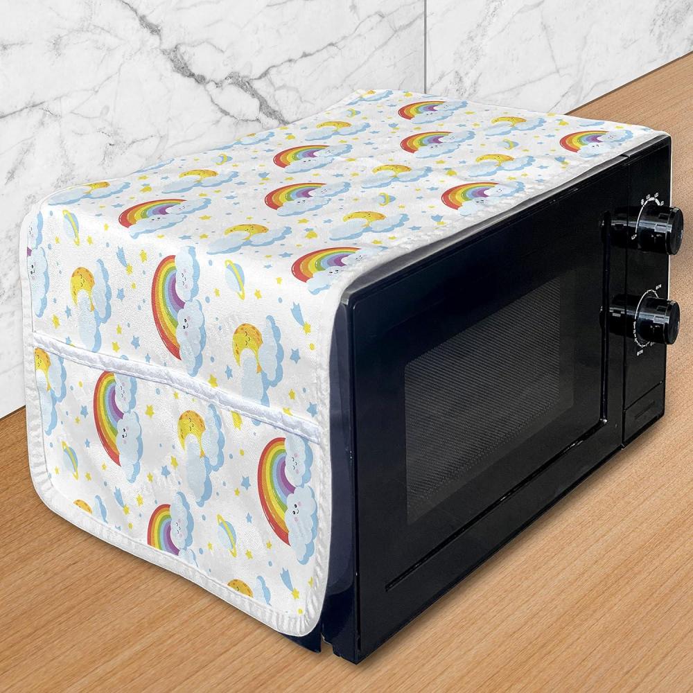 imageAmbesonne Valentines Day Microwave Oven Cover Abstract Geometrical Graphic Rhombus Shaped Dots Little Heart Motifs Water Resistant Organizer with Pockets for Kitchen 36 x 12 Dark Magenta PinkYellow Pale Blue